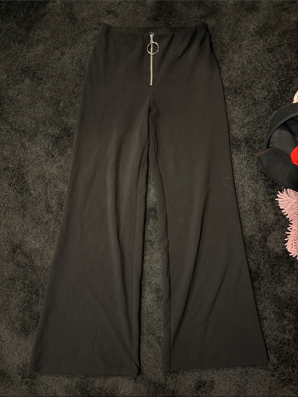 Forever 21 Black Wide-Leg Pants with Silver Ring Zip